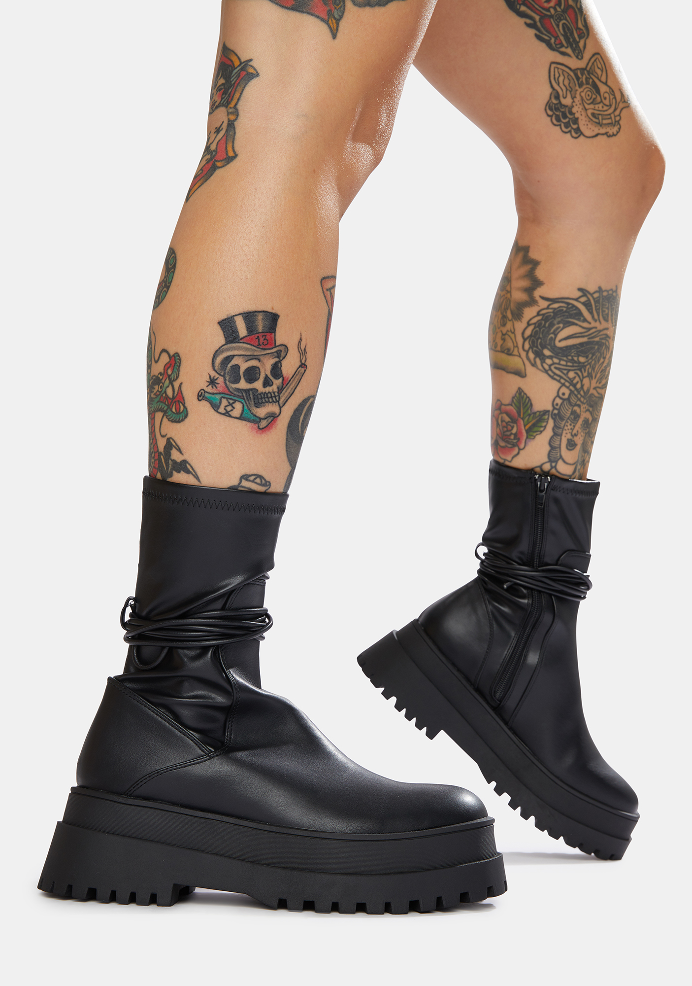 Black Finale Chunky Ankle Wrap Boots
