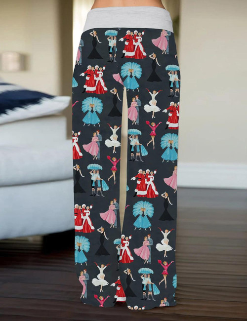 White Christmas Wide Leg Drawstring Waistband Pants For Women