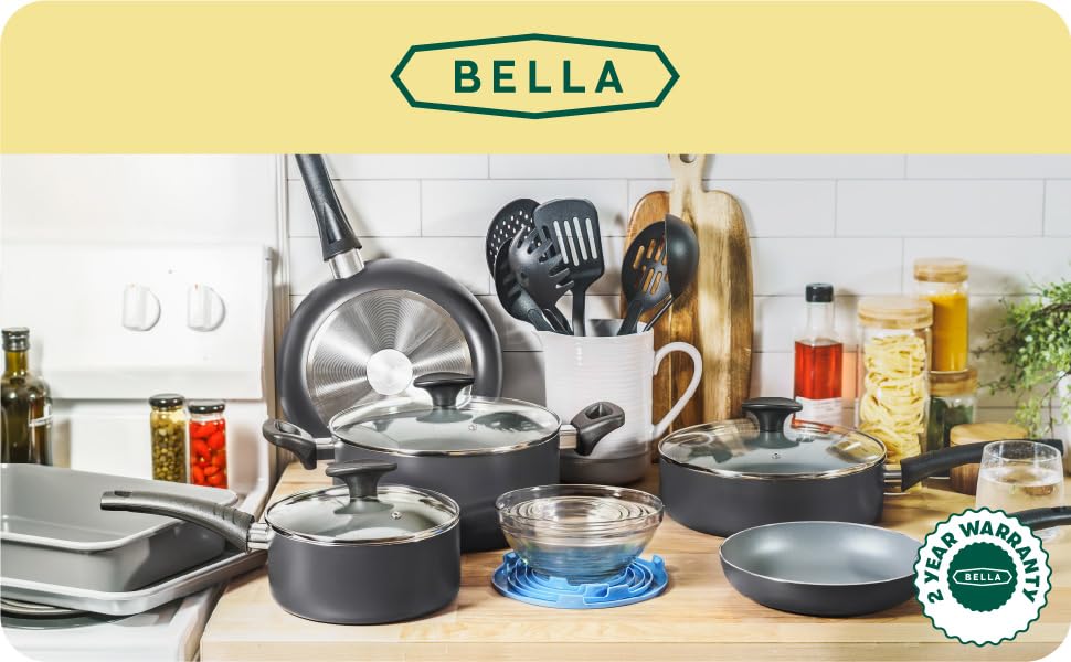 BELLA 21 Piece Cookware Set, Black