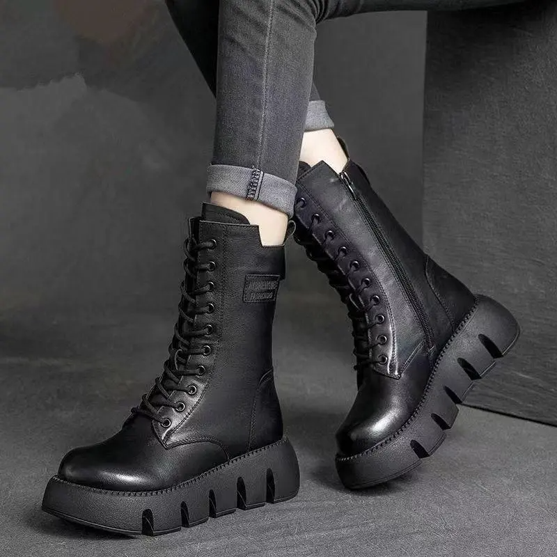 Women'S Velvet Lace-Up Martin Leather Boots