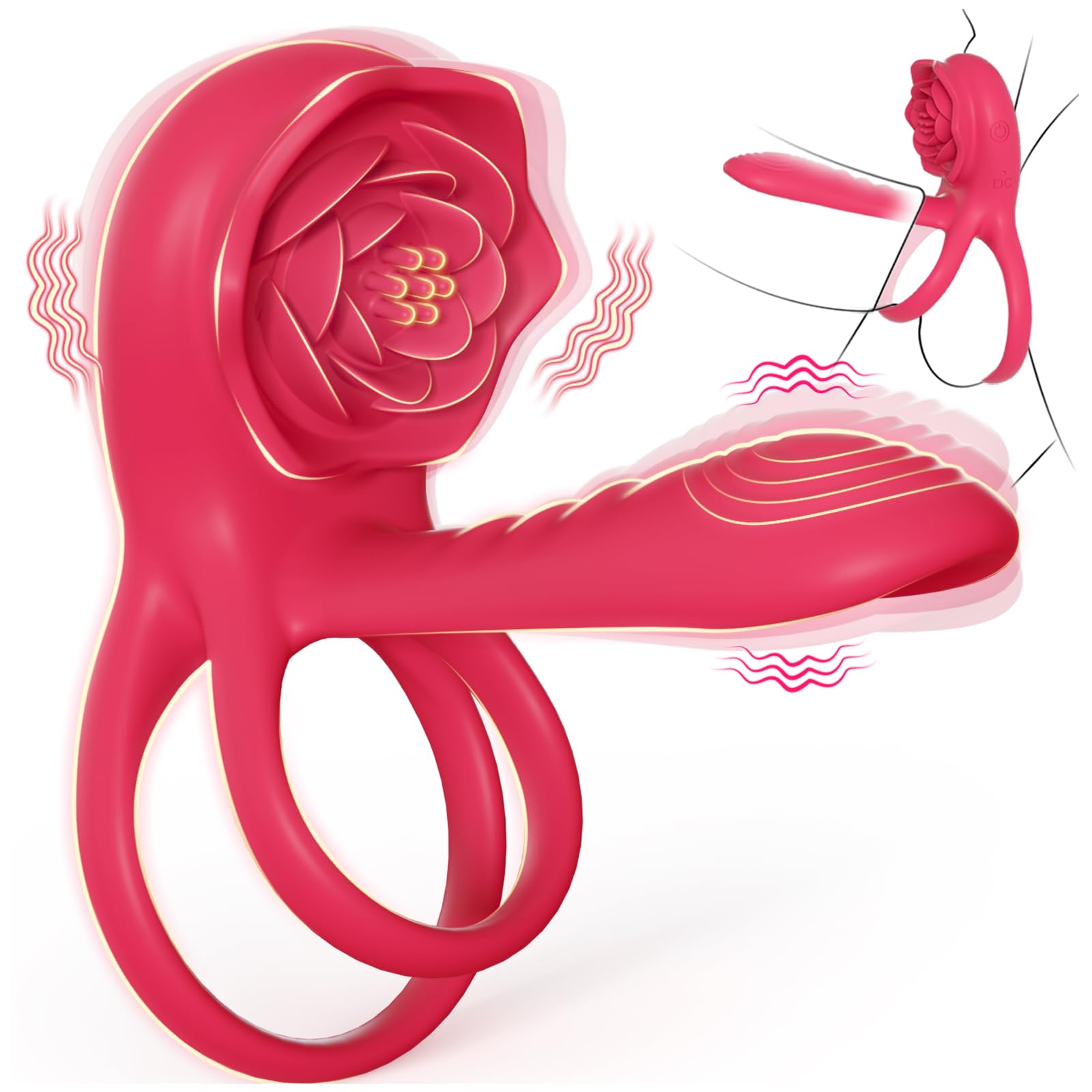 3-in-1 Couple Toys Cock Ring with Rose Clit Stimulate Vibrator