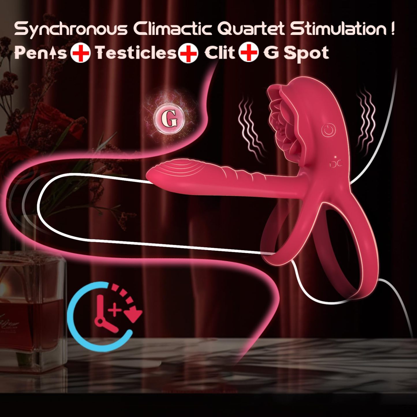 3-in-1 Couple Toys Cock Ring with Rose Clit Stimulate Vibrator