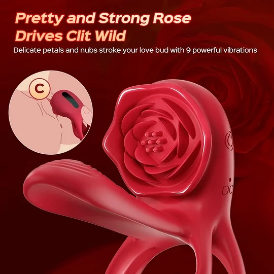 3-in-1 Couple Toys Cock Ring with Rose Clit Stimulate Vibrator