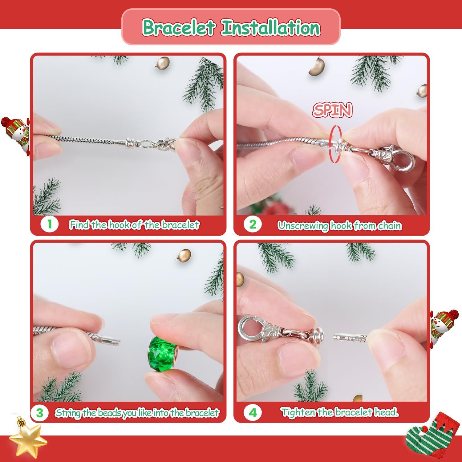 DIY 24 Days Christmas Countdown Calendar Bracelets Set