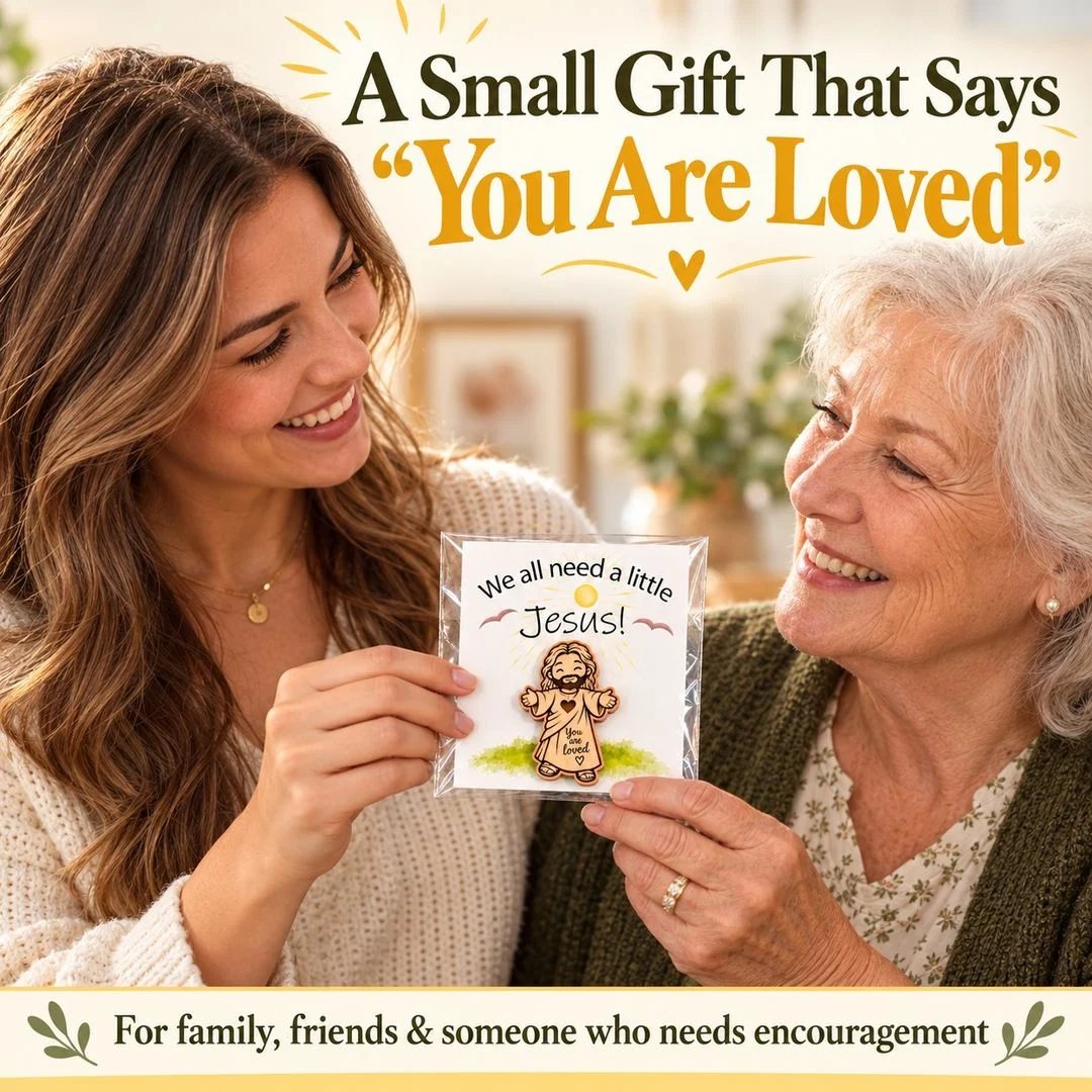 A granddaughter sharing a You Are Loved pocket card with her grandmother