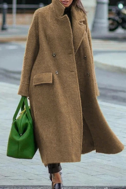 Kathiadress  Elegant commuting beltless lapel loose woolen coat