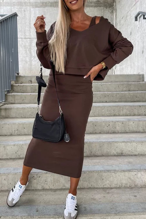 Kathiadress V-neck Tank dress hooded sweatshirt set