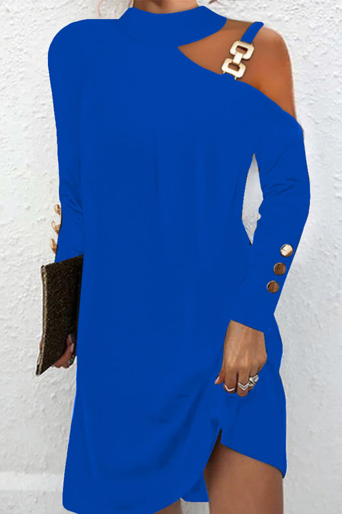 Kathiadress simple metal buckle halter button dress