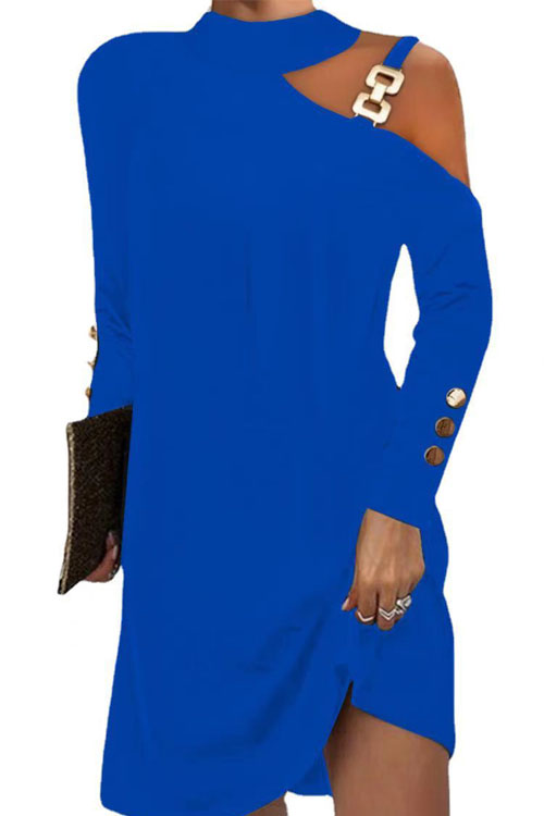 Kathiadress simple metal buckle halter button dress