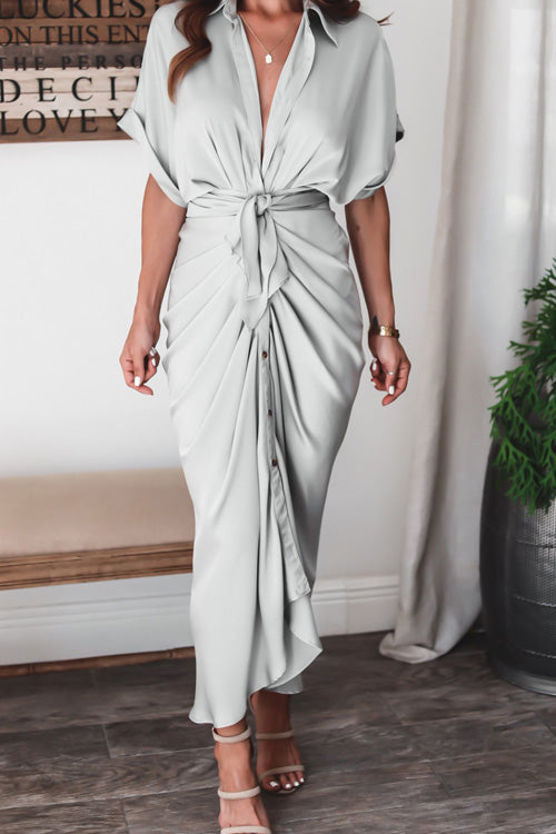 Nonnadress Fashion Chic Short Sleeve Lace Up Buttons Slim Dress