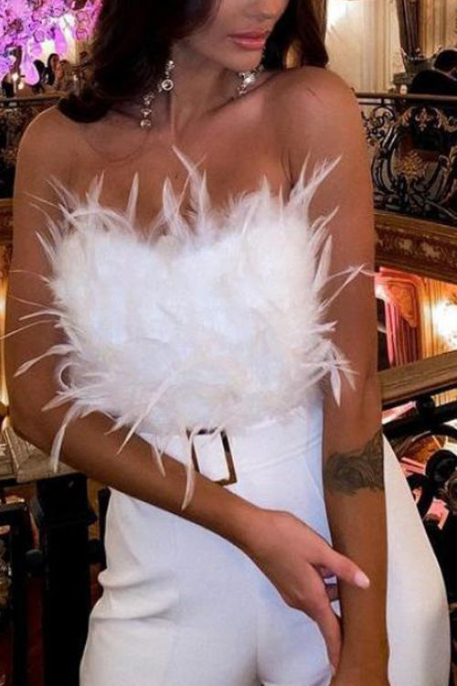 Nonnadress Fashion Feather Sexy Off Shoulder Sleeveless Slim Jumpsuit