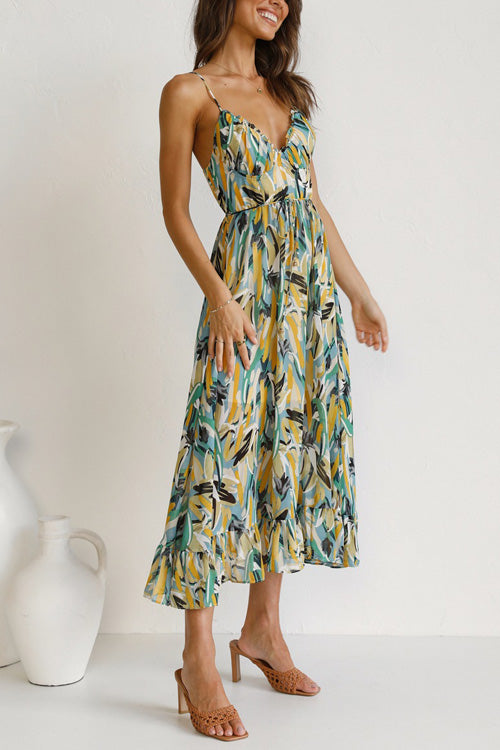 Kathiadress Fashion Printed V Neck Sling Sleeveless Slim Dress