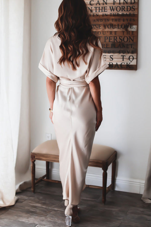 Nonnadress Fashion Chic Short Sleeve Lace Up Buttons Slim Dress