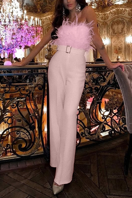 Nonnadress Fashion Feather Sexy Off Shoulder Sleeveless Slim Jumpsuit