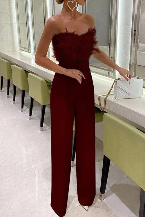 Nonnadress Fashion Feather Sexy Off Shoulder Sleeveless Slim Jumpsuit