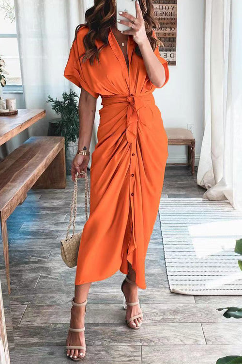 Nonnadress Fashion Chic Short Sleeve Lace Up Buttons Slim Dress