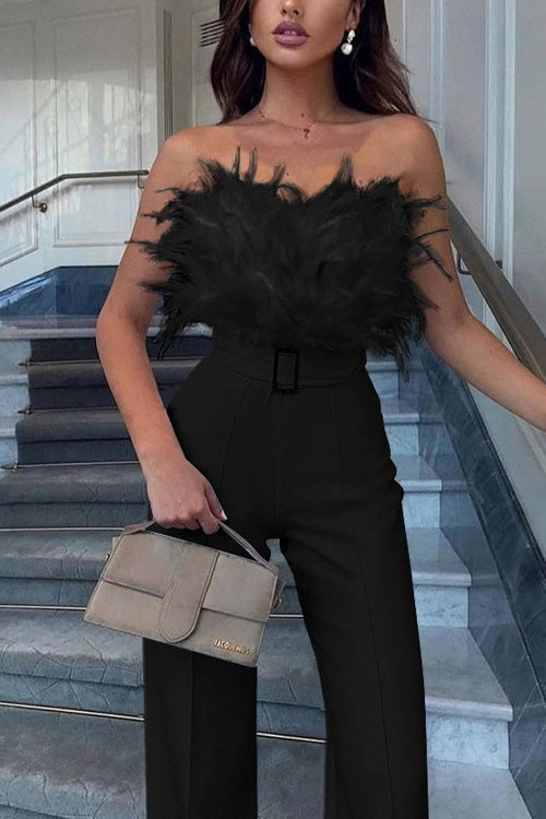 Nonnadress Fashion Feather Sexy Off Shoulder Sleeveless Slim Jumpsuit