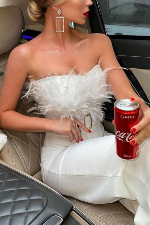 Nonnadress Fashion Feather Sexy Off Shoulder Sleeveless Slim Jumpsuit