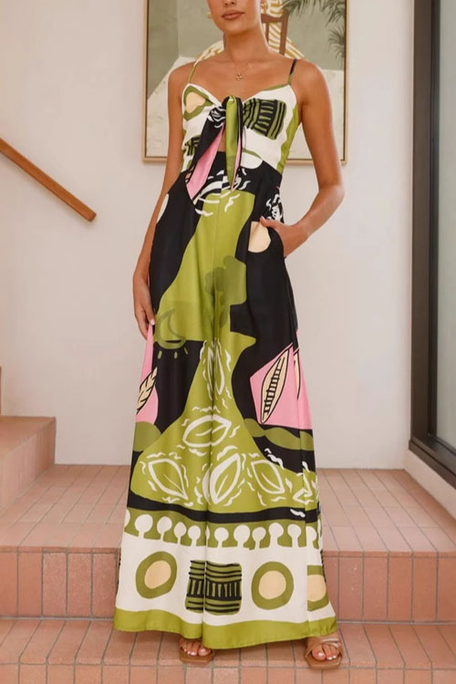 Nonnadress Crop-top Printed Halter Wide Leg Jumpsuit