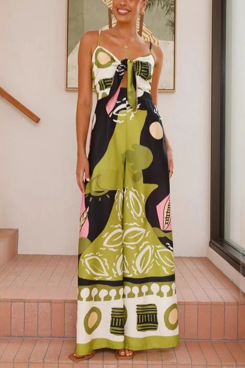 Nonnadress Crop-top Printed Halter Wide Leg Jumpsuit
