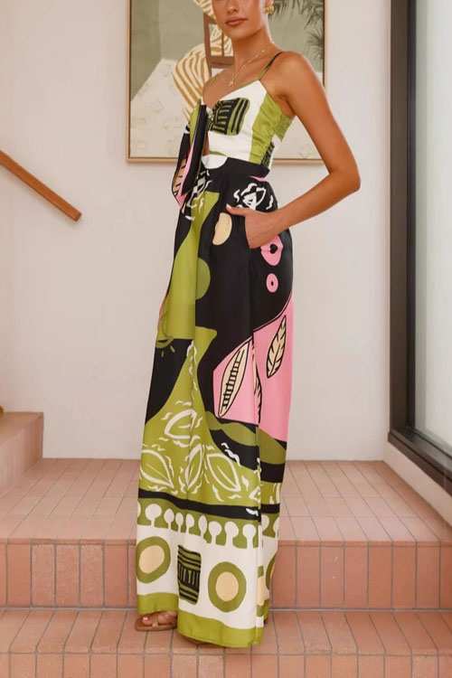 Nonnadress Crop-top Printed Halter Wide Leg Jumpsuit