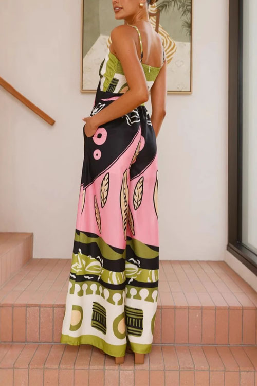 Nonnadress Crop-top Printed Halter Wide Leg Jumpsuit