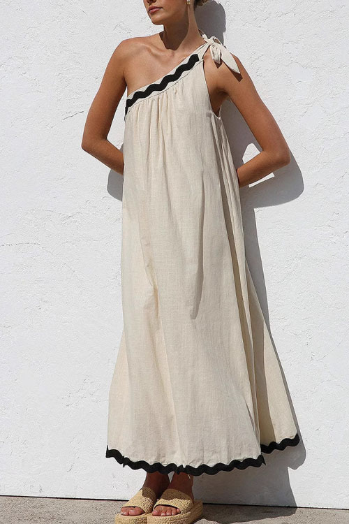 Nonnadress One-Shoulder Tie-Back Lace Trimmed Vacation Style Dress