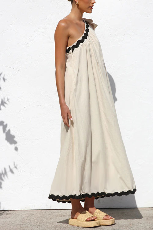 Nonnadress One-Shoulder Tie-Back Lace Trimmed Vacation Style Dress