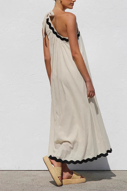 Nonnadress One-Shoulder Tie-Back Lace Trimmed Vacation Style Dress