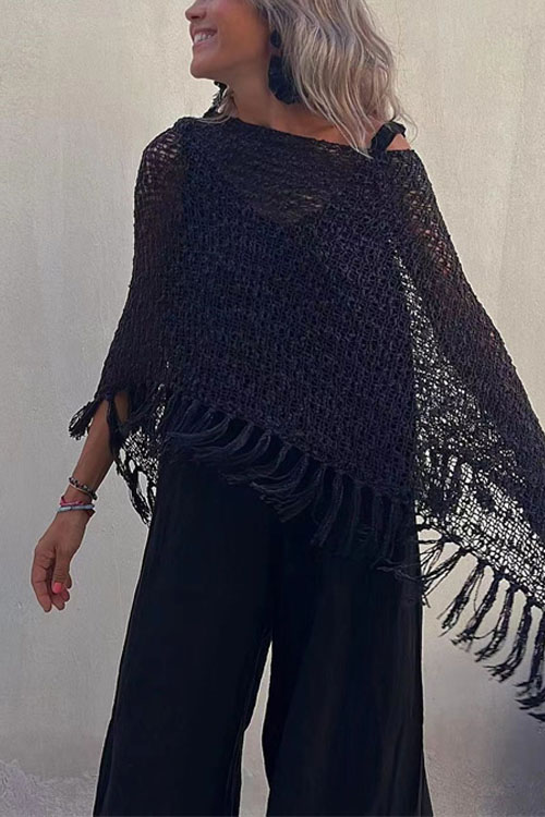 Nonnadress Bat-sleeve fringed knitted sweater pullover cape blouse
