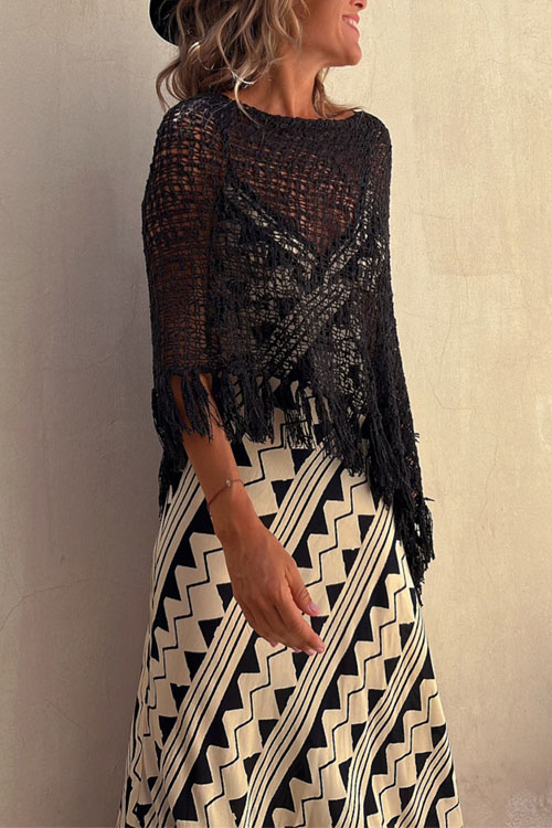 Nonnadress Bat-sleeve fringed knitted sweater pullover cape blouse