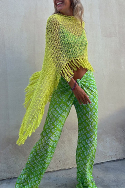 Nonnadress Bat-sleeve fringed knitted sweater pullover cape blouse