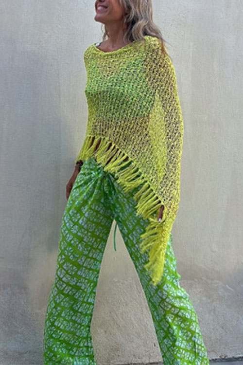 Nonnadress Bat-sleeve fringed knitted sweater pullover cape blouse