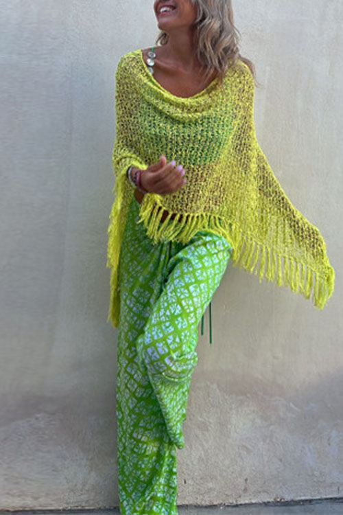 Nonnadress Bat-sleeve fringed knitted sweater pullover cape blouse