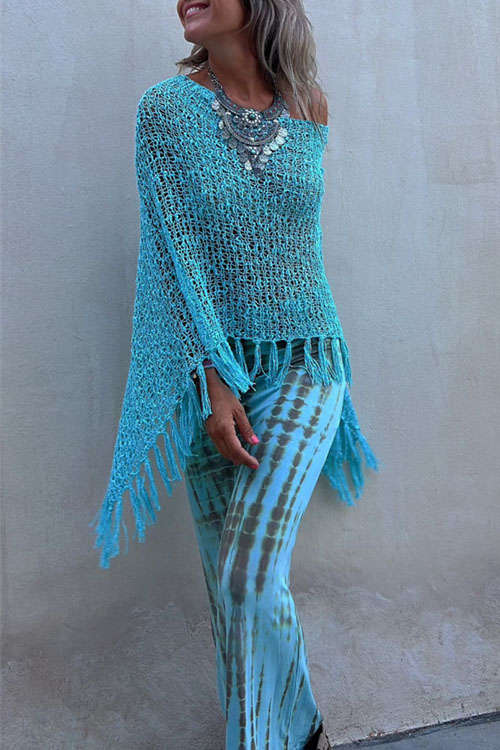 Nonnadress Bat-sleeve fringed knitted sweater pullover cape blouse