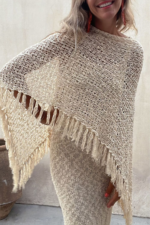 Nonnadress Bat-sleeve fringed knitted sweater pullover cape blouse