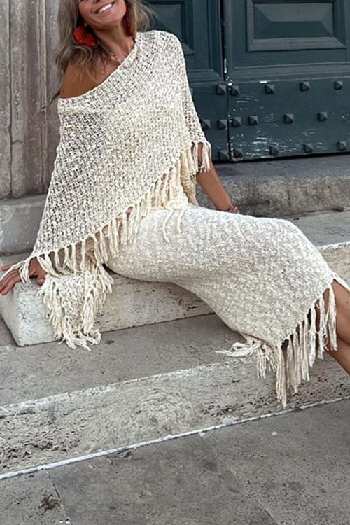 Nonnadress Bat-sleeve fringed knitted sweater pullover cape blouse