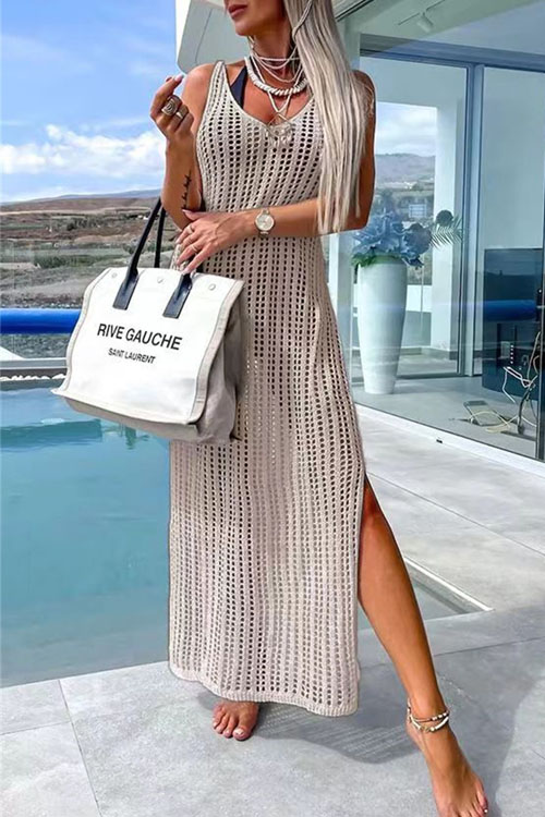 Nonnadress Beach cover-up slit backless knitted dress