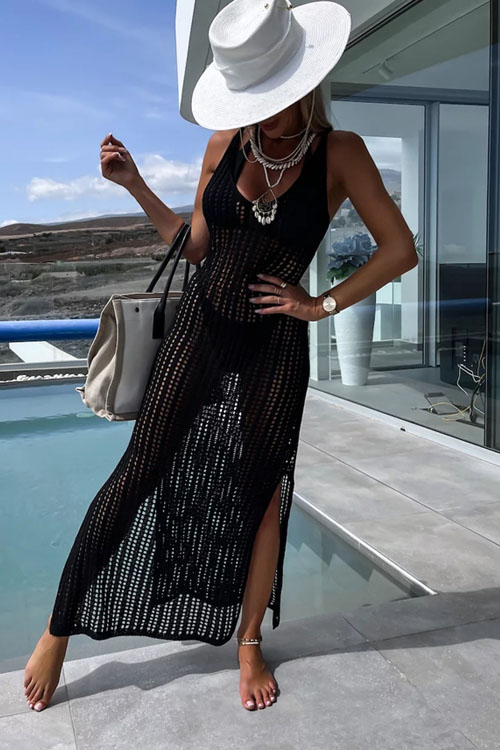 Nonnadress Beach cover-up slit backless knitted dress