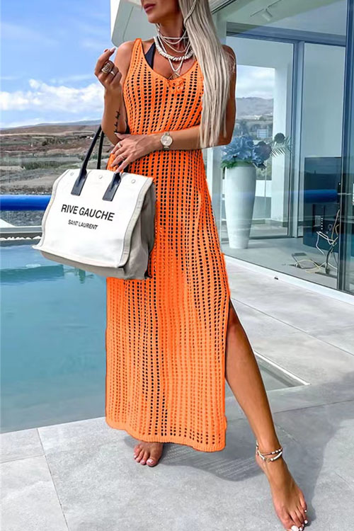 Nonnadress Beach cover-up slit backless knitted dress