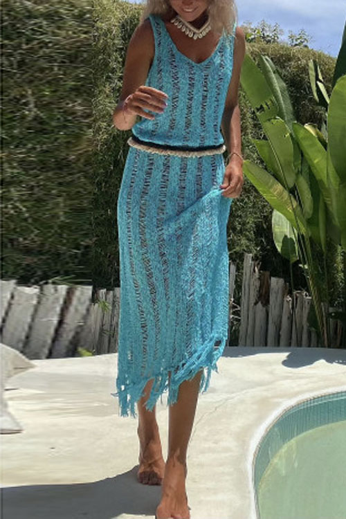 Nonnadress fringed cutout pullover Maxi long knitted dress