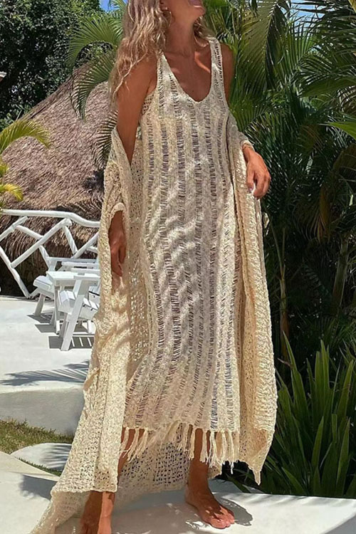 Nonnadress fringed cutout pullover Maxi long knitted dress