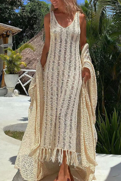 Nonnadress fringed cutout pullover Maxi long knitted dress