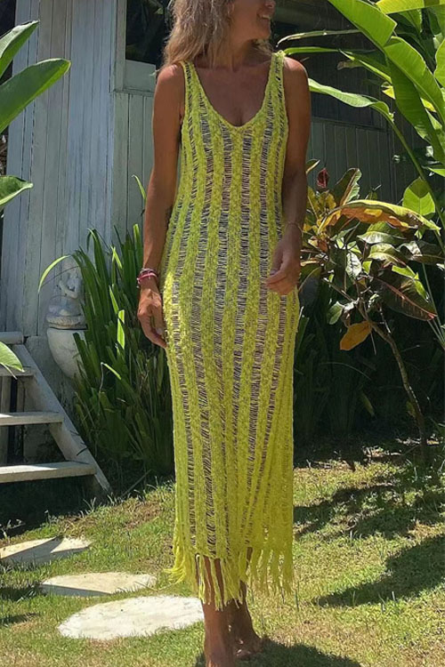 Nonnadress fringed cutout pullover Maxi long knitted dress