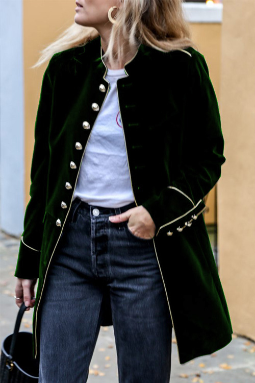 Nonnadress Warm velvet patchwork multi-button  jacket