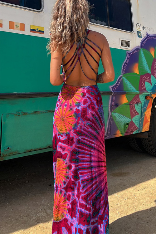 Nonnadress Multiple print backless crossover dress