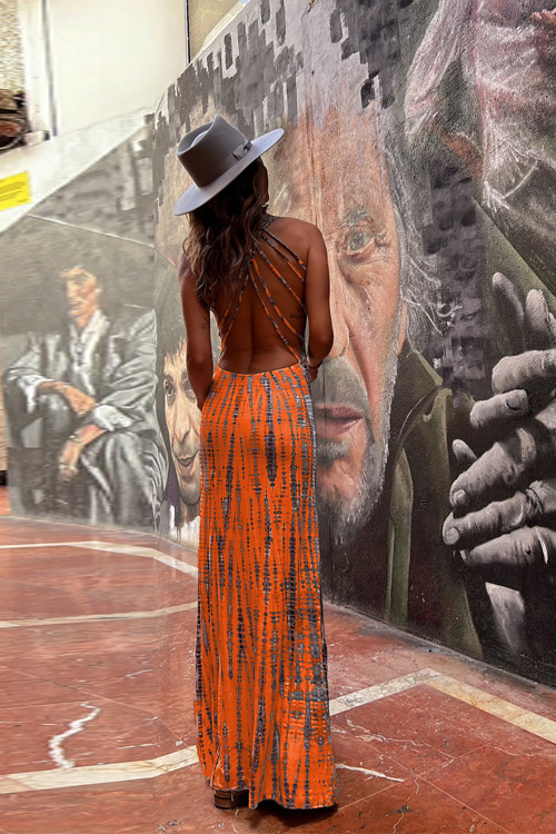 Nonnadress striped print backless crossover dress