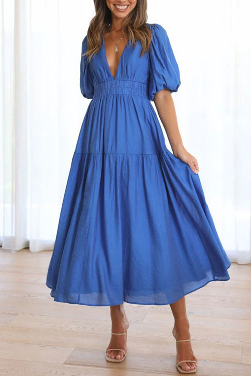 Kathiadress  Trendy summer style V-neck waist midi dress