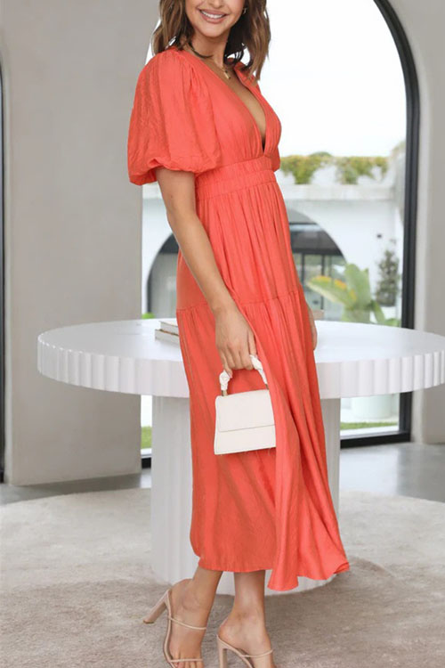 Kathiadress  Trendy summer style V-neck waist midi dress