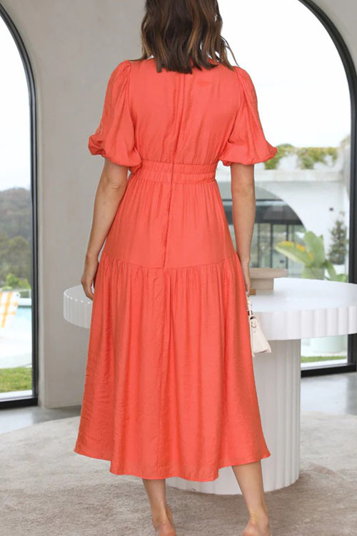 Kathiadress  Trendy summer style V-neck waist midi dress